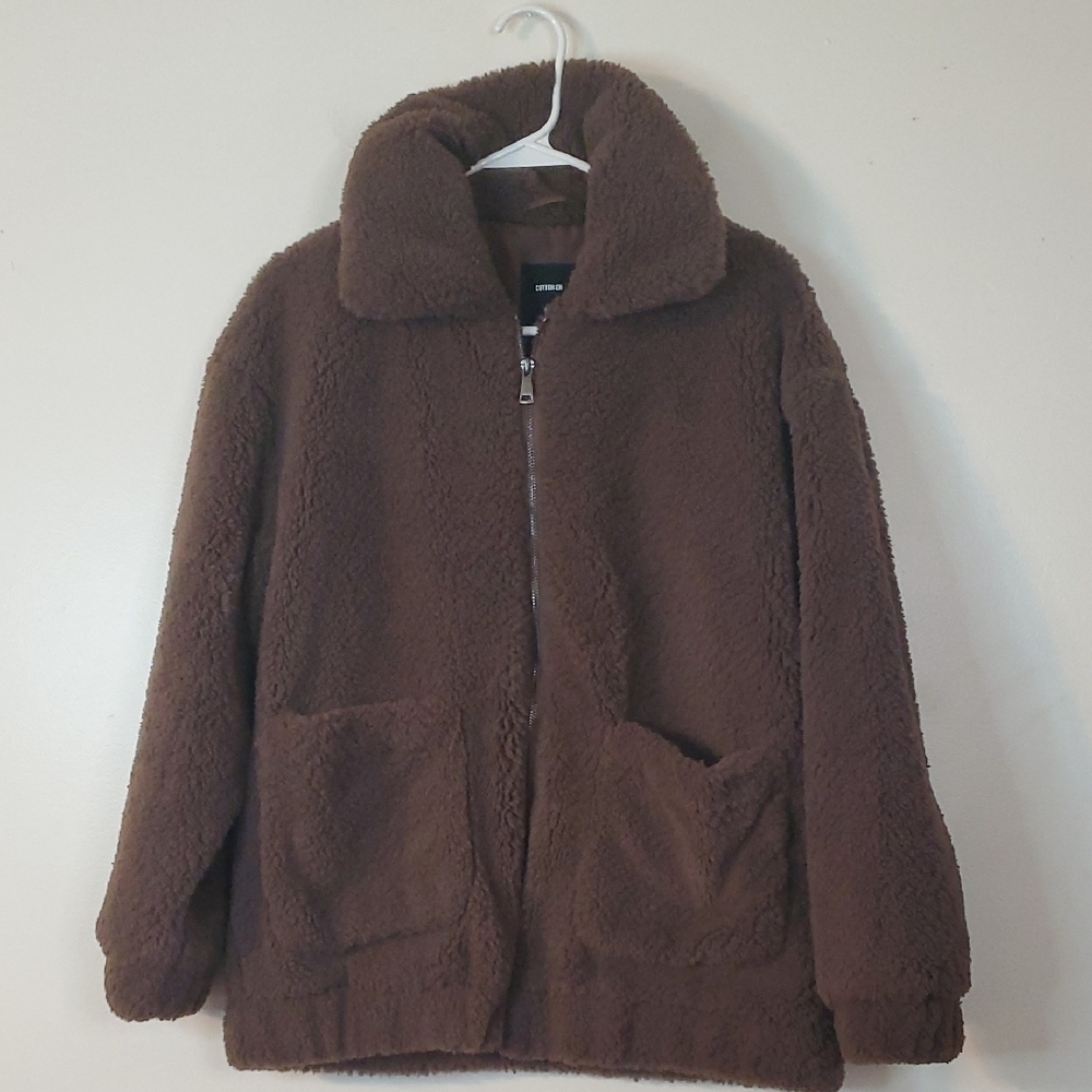 Cotton On Teddy Fleece Jacket Size Small Thick Fluffy Mocha Mousse Brown Womens